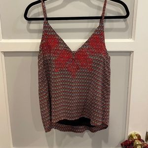 red emnroidered tank top